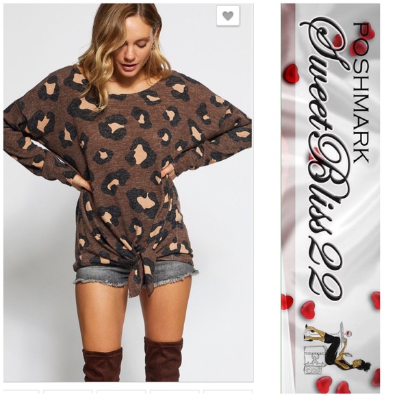 💥Mocha Leopard Front Tie Shirt💥 - Picture 3 of 4